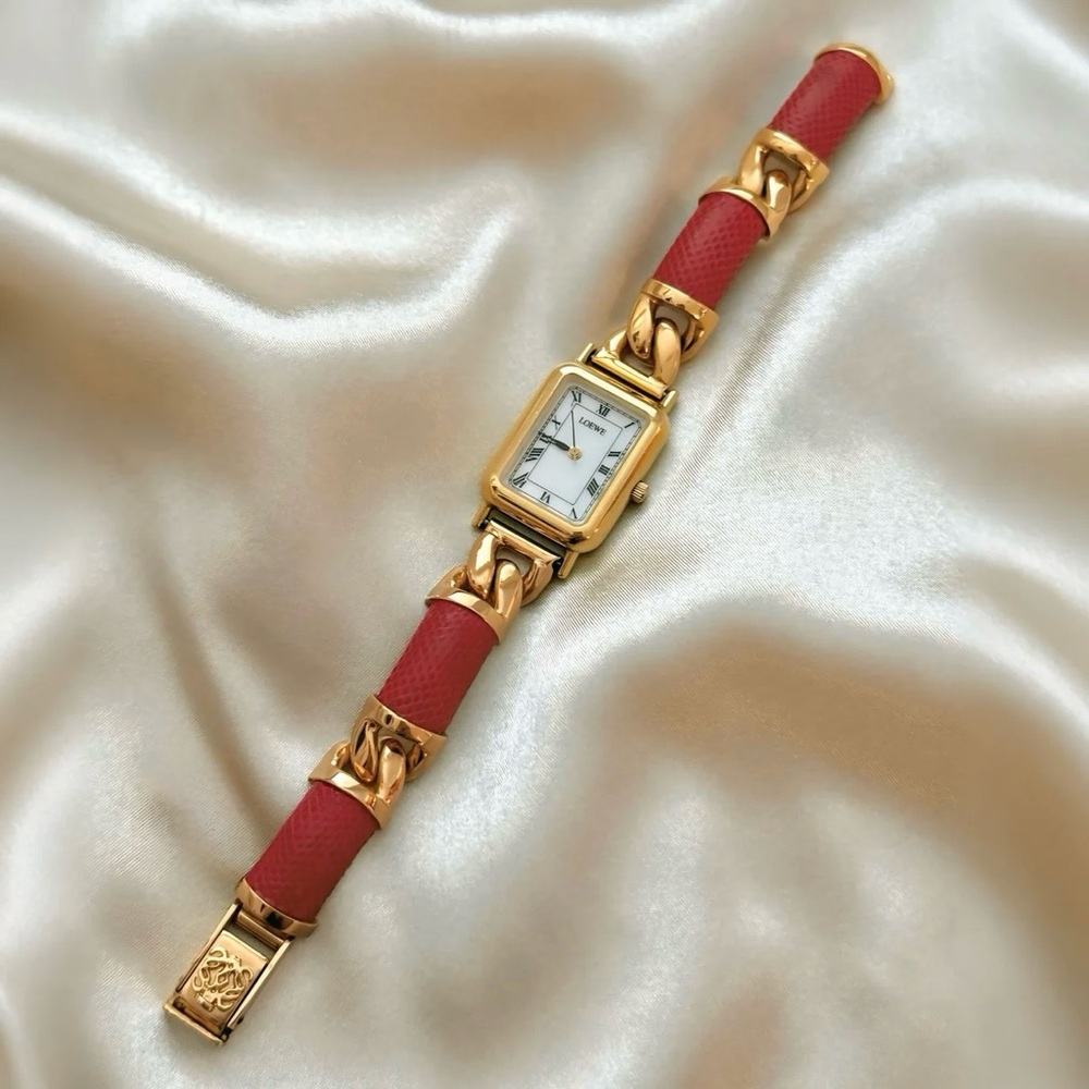 AUTHENTIC RARE VINTAGE LOEWE RED LEATHER WATCH (LIMITED EDITION)